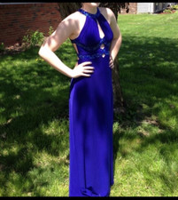 Open Back Blue Deb Prom Dress